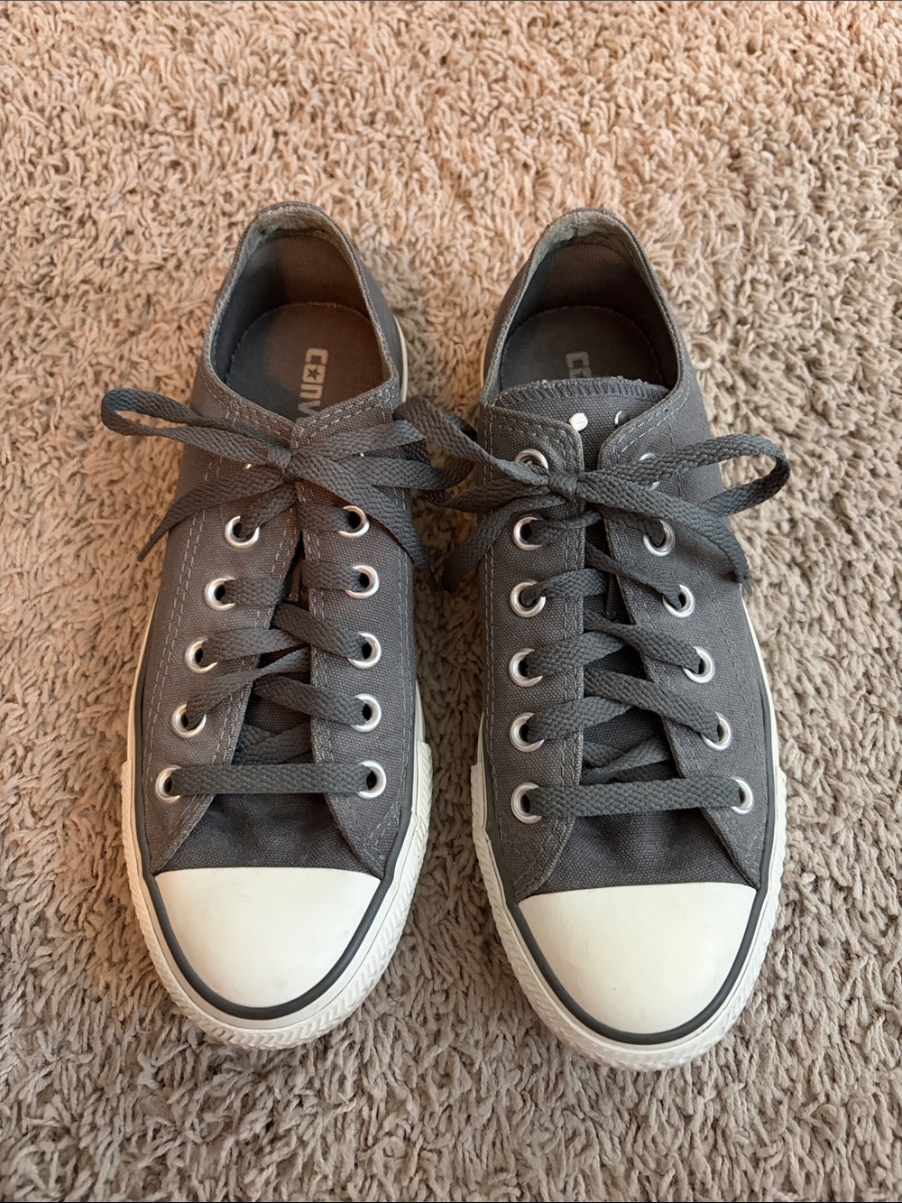 Converse Gray/Olive Canvas Low Top Sneakers with Stud Accents